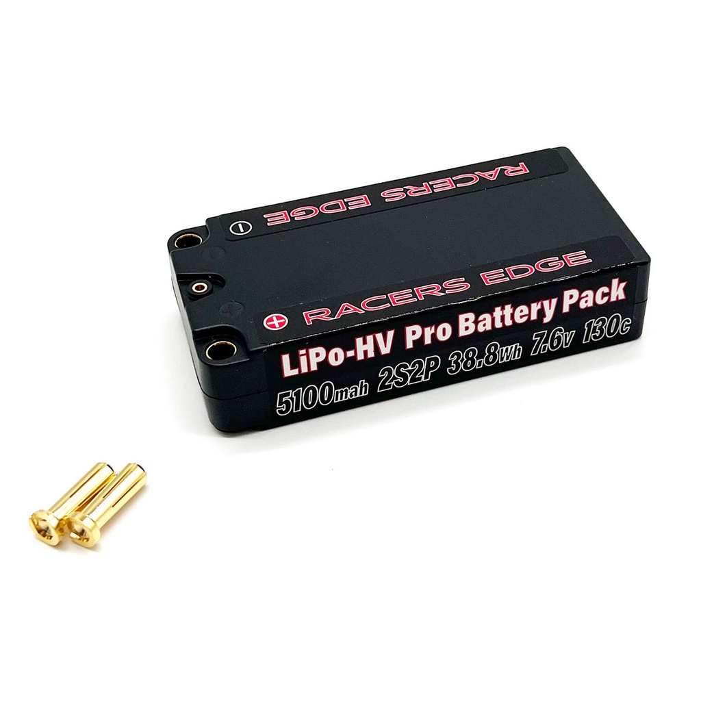 Racers Edge 5100mAh 2S 7.6V 130C Shorty Hard Case Lipo w/5mm Bullet
