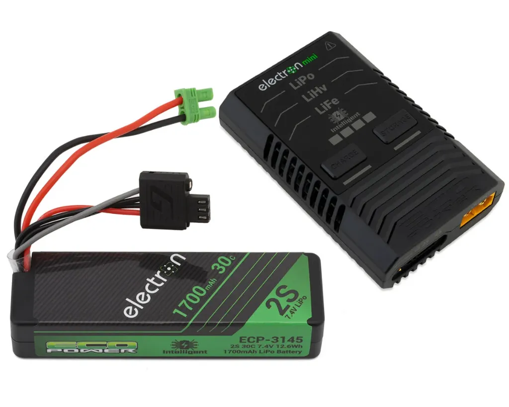 EcoPower Intelligent 2S 1700mAh EC2 LiPo Battery/"Electron Mini" Charger Bundle (Losi™ Nascar/Arrma™ Grom Granite, Typhon, Mojave)