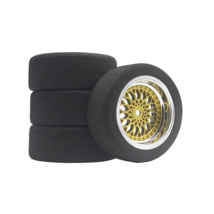 Powerhobby Mounted Foam Tires / Wheels (4) 1/10 Touring Car 9mm Offset Gold