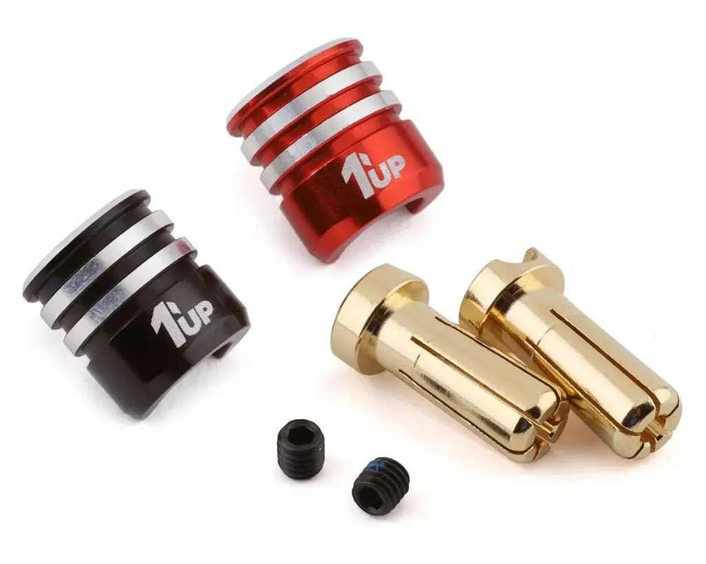 [1UP190436] 1UP Racing Heatsink Bullet Plug Grips W/5mm Bullets (Black/Red) 1UP190436