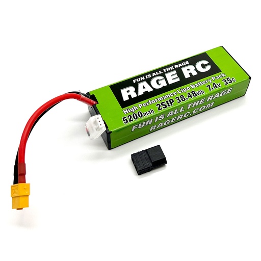 Rage RC 5200mAh 2S 7.4V 35C Hard Case LiPo Battery with XT60 TRX Adapter RGRLP52002S35T 